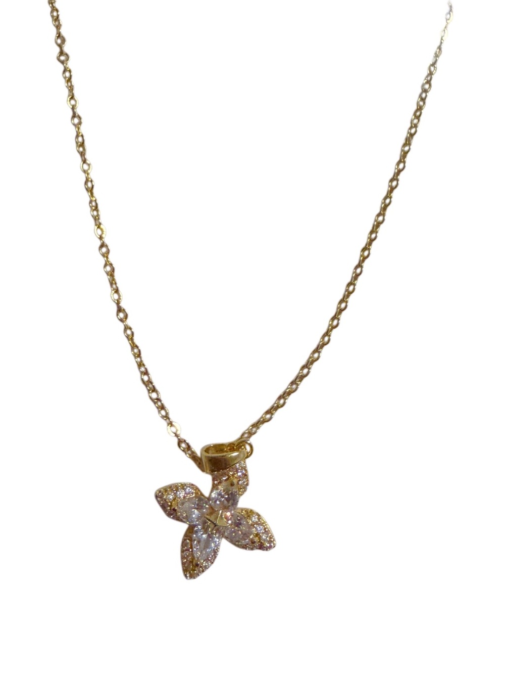 Delicate Gold Flower Pendant Necklace with Crystal Accents